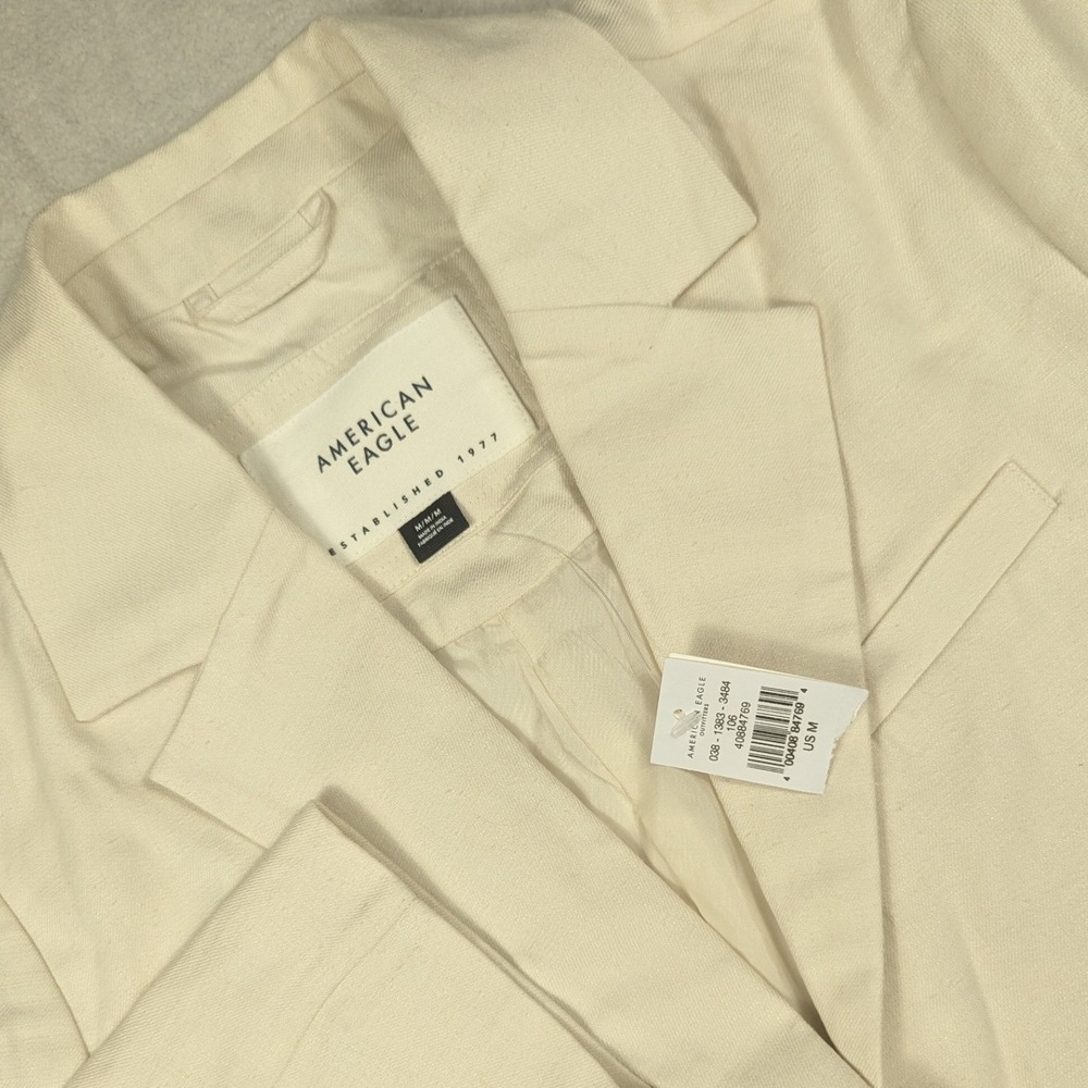 NEW American Eagle Women Cream Linen Blend Cropped Blazer Jacket Medium Ivory